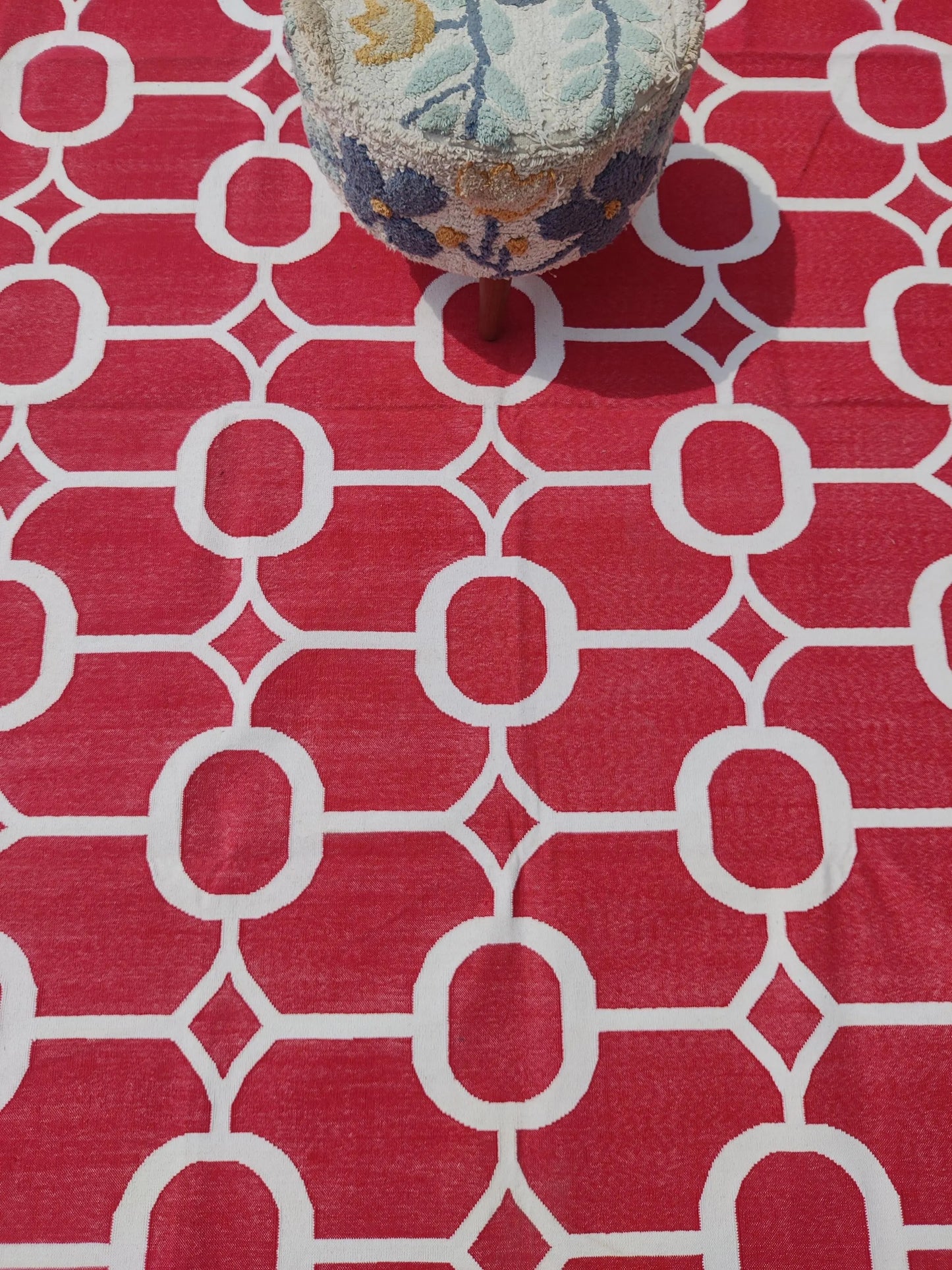 Modern Red Octagon Artisan Crafted Reversible Cotton rug