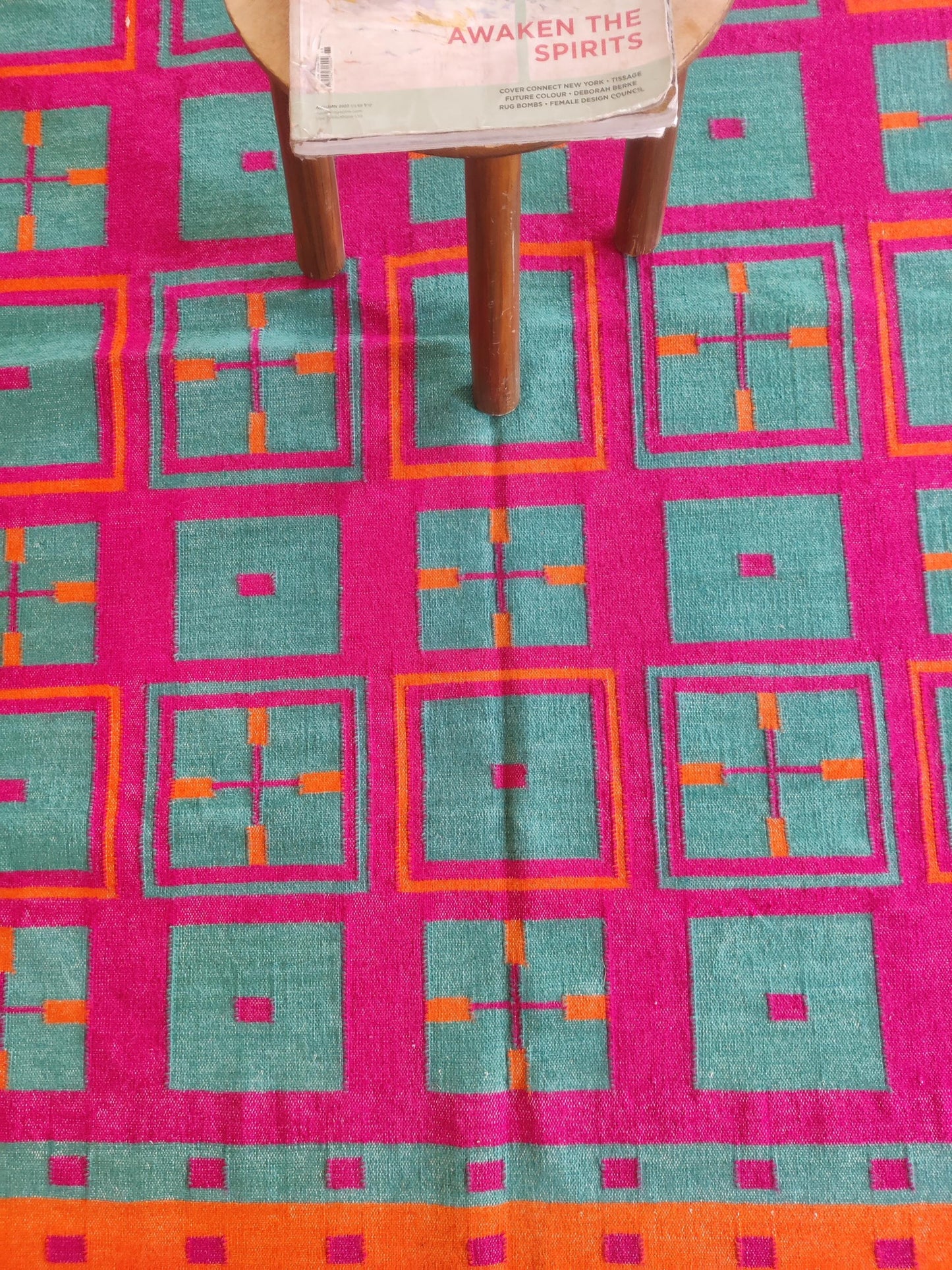 Modern Colorful Geometric Wool Dhurrie Rug