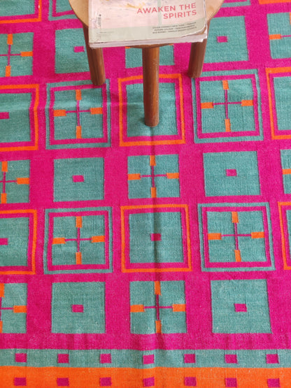 Modern Colorful Geometric Wool Dhurrie Rug