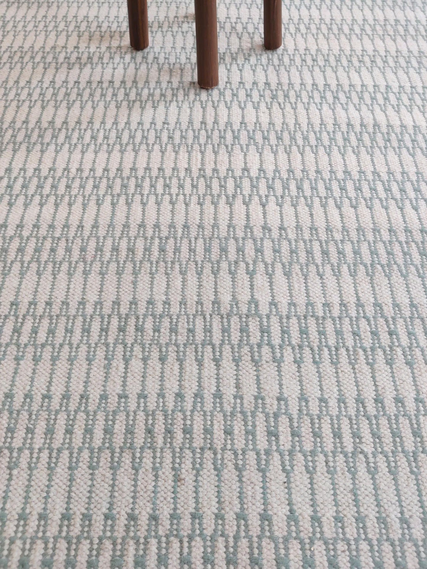 Modern Sage Green Geometric Pattern - Natural White & Aqua Handloom Carpet
