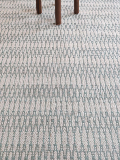 Modern Sage Green Geometric Pattern - Natural White & Aqua Handloom Carpet