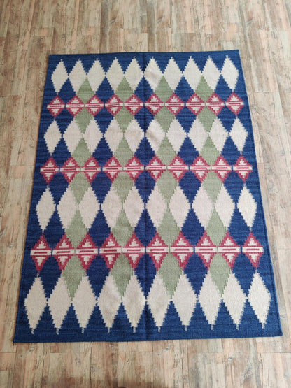 Handwoven Cotton Wool Rug,Diamond Pattern Carpet