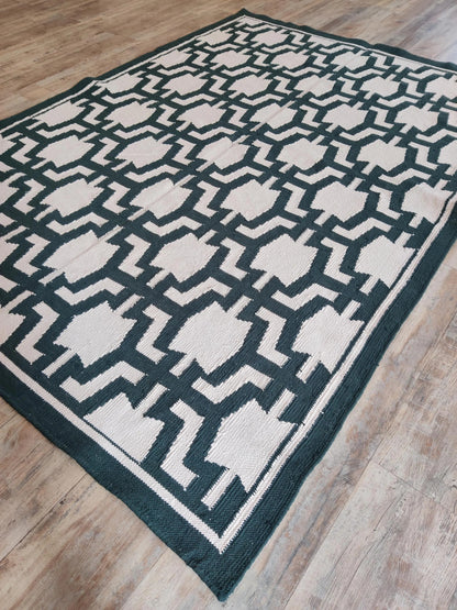 The Emerald Maze Handwoven Cotton Dhurrie rug