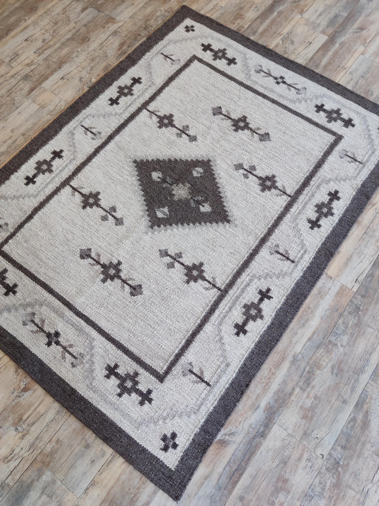 Espresso Diamond Heritage Handwoven Native Southwestern Kilim, Custom Size