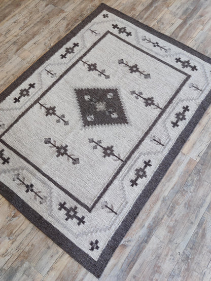 Espresso Diamond Heritage Handwoven Native Southwestern Kilim, Custom Size