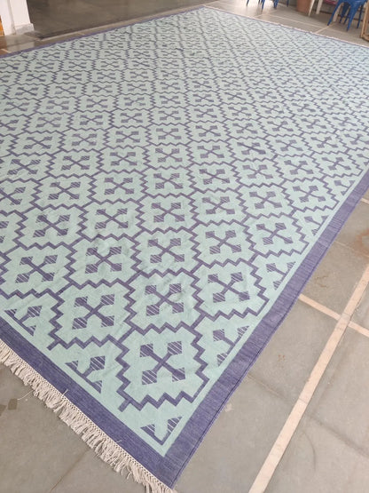 Mint Labyrinth Indigo and Seafoam Geometric Flatweave Area Rug