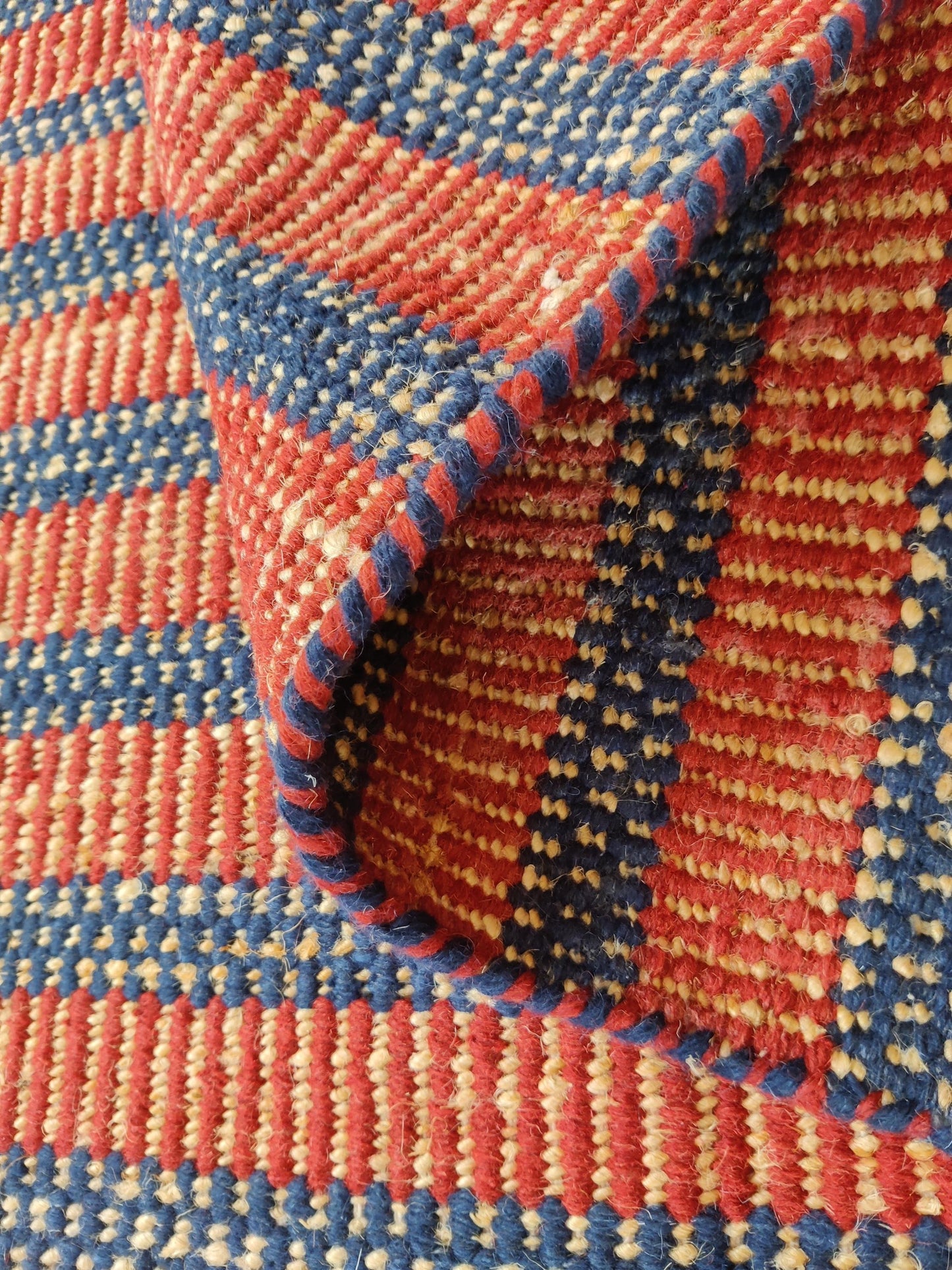 Indigo Blue & Rust Red Striped Pattern - Durable Handloom Hallway Carpet
