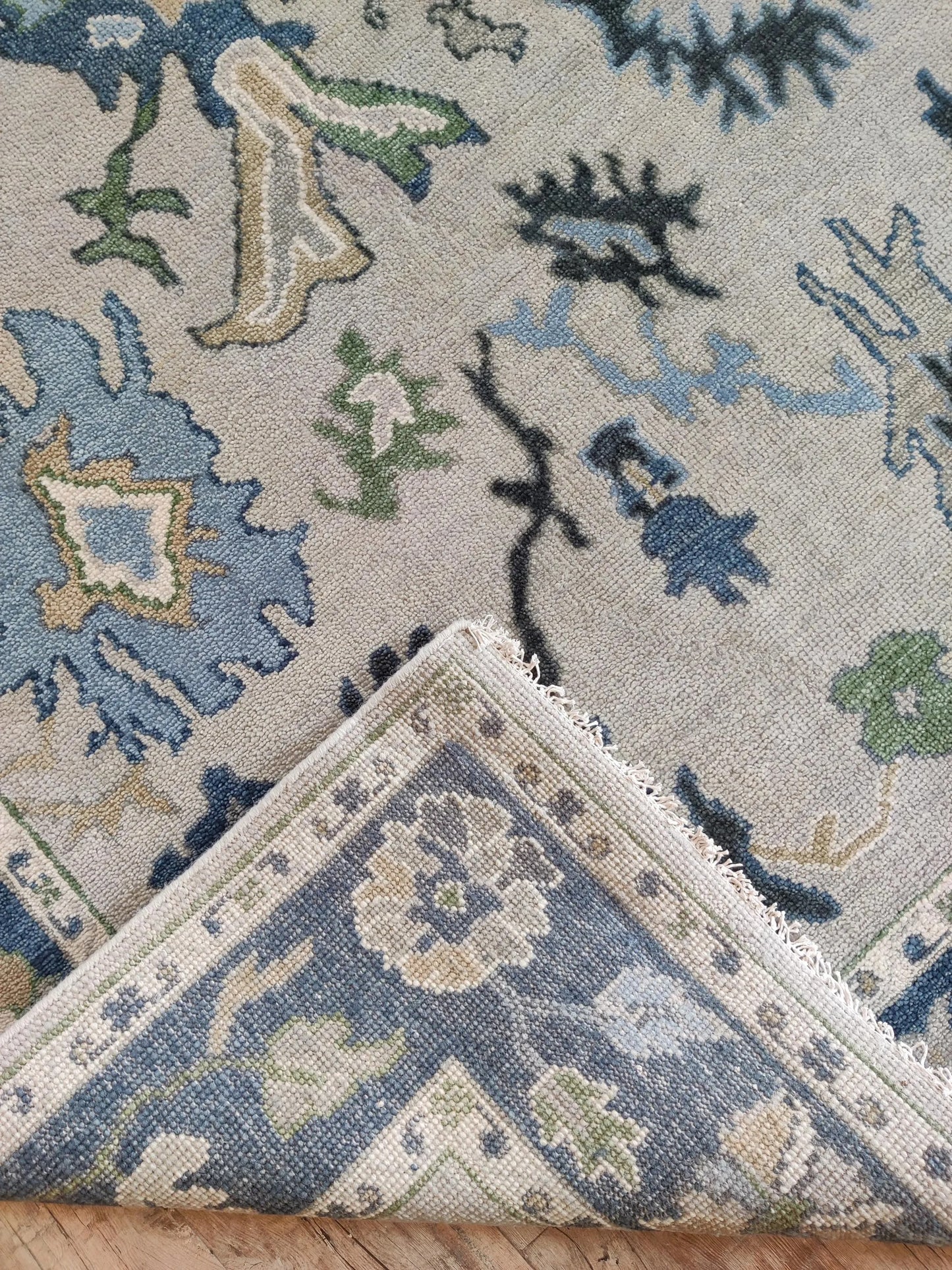 Azure Bloom Transitional Oushak Rug in Indigo Blue and Cream
