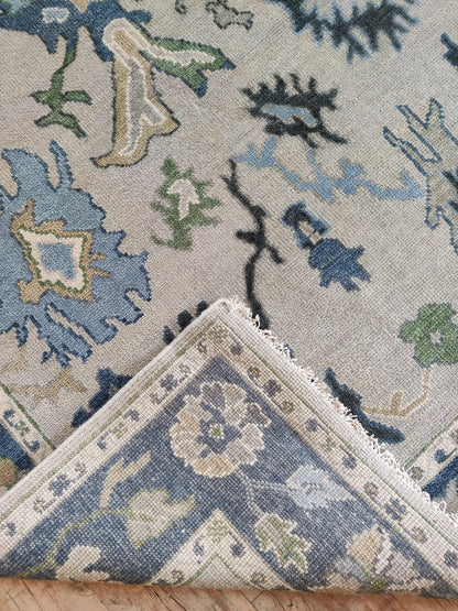Azure Bloom Transitional Oushak Rug in Indigo Blue and Cream