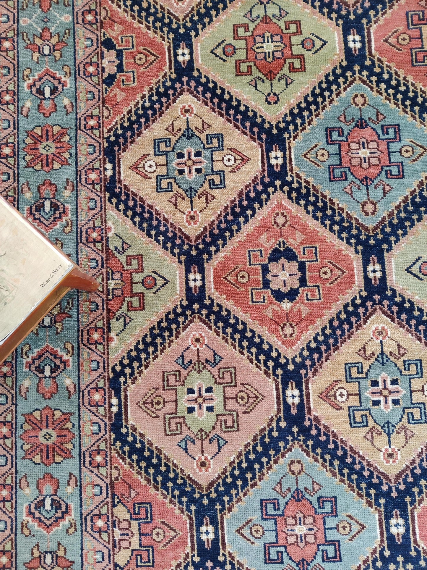 Hand-Knotted Diamond Medallion Kilim-Style Wool Carpet