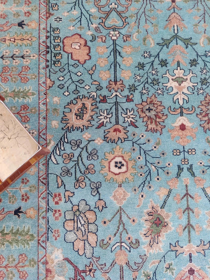 Turquoise Oasis Traditional Ziegler Mahal Floral Carpet
