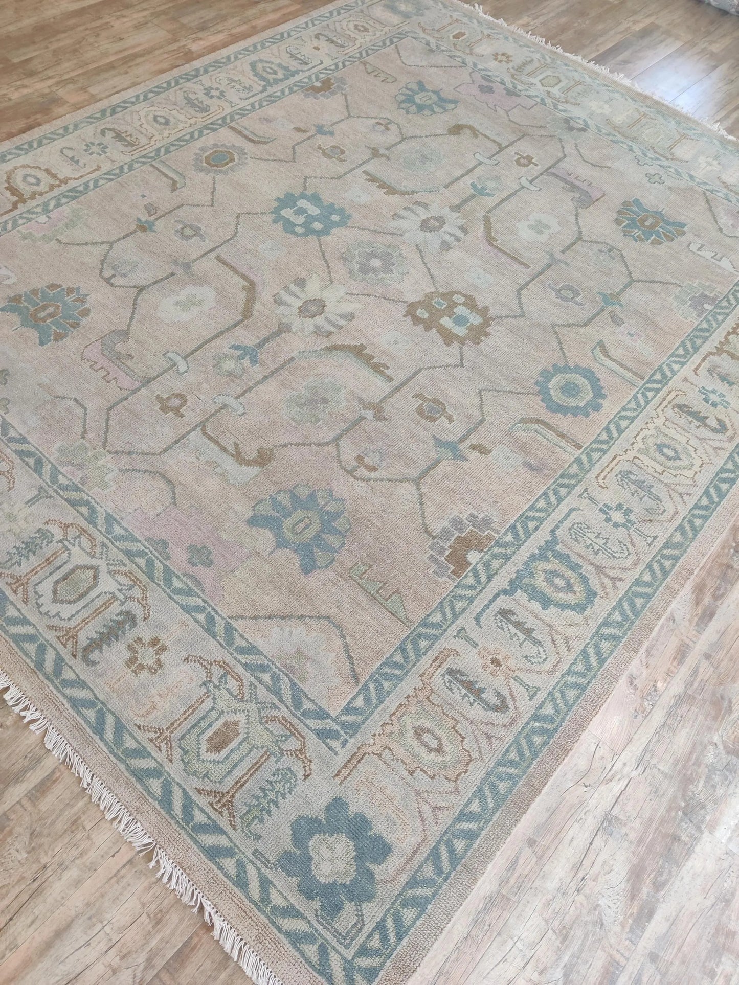 Pastel Heritage Hand-Knotted Oushak Carpet
