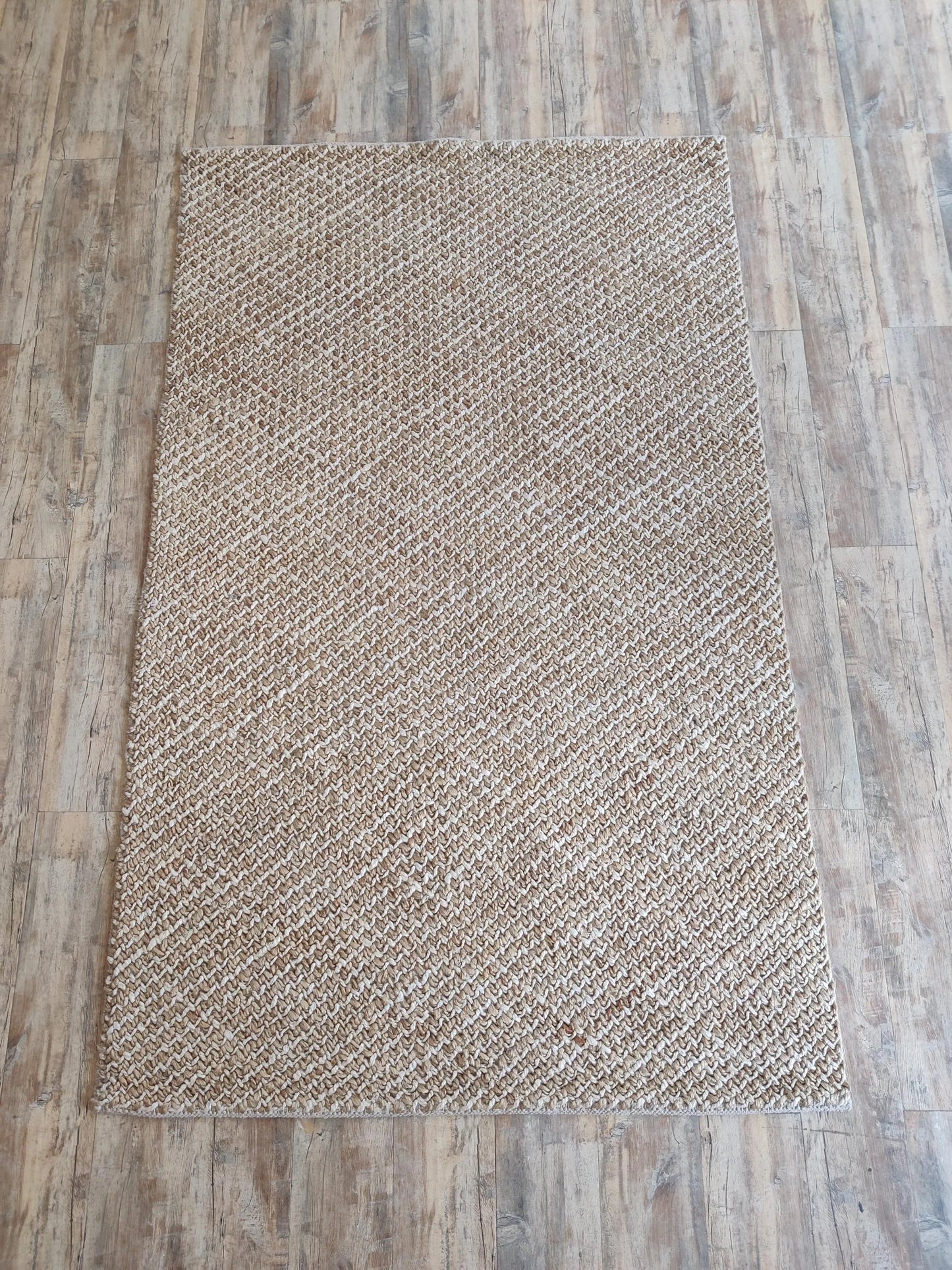 Organic Tan Herringbone Pattern Thick Jute Soumak Rug