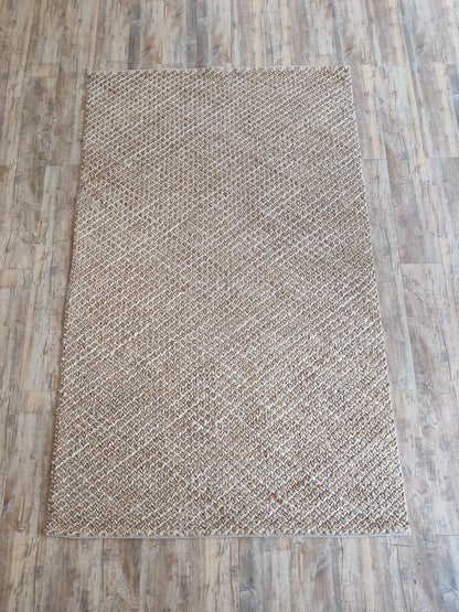 Organic Tan Herringbone Pattern Thick Jute Soumak Rug