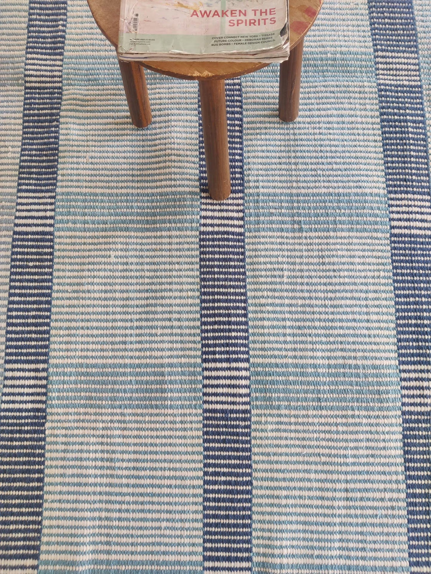 Traditional Indigo Striped Hand-Loomed Area Rug