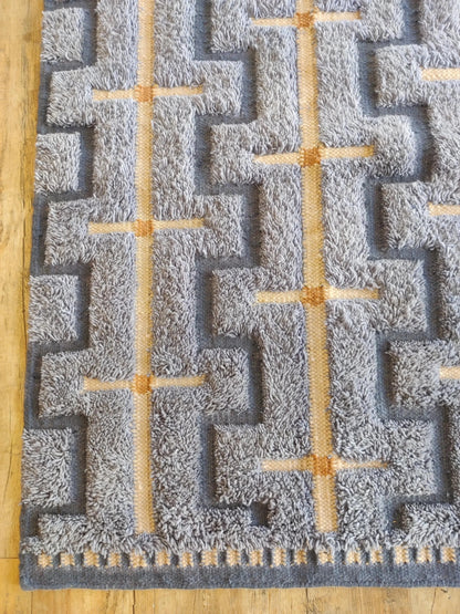 Slate Blue Interlocking Geometric Design - Modern High-Low Textured Area Carpet