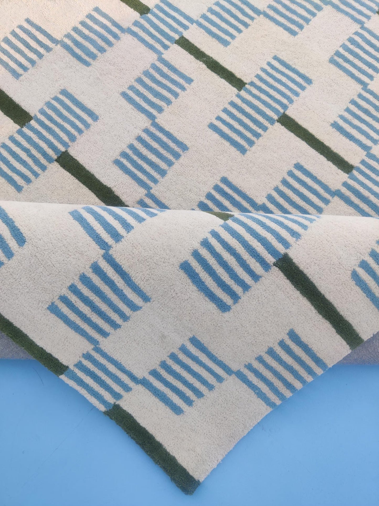 Celestial Star & Stripe Geometric Design Modern Blue and Terracotta Area Carpet