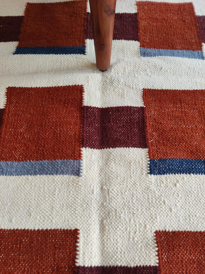 Modern Geometric Terracotta Square Pattern Handwoven Rug