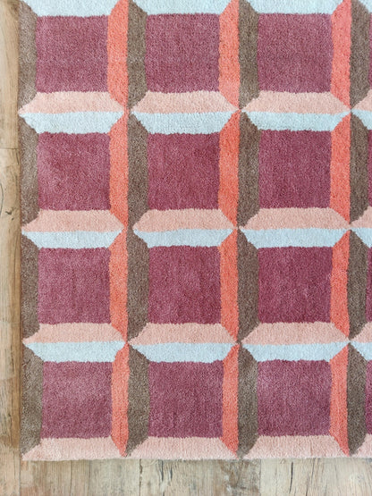Abstract Red Orb & Checkered Pattern Thick Plush Pile Designer Carpet