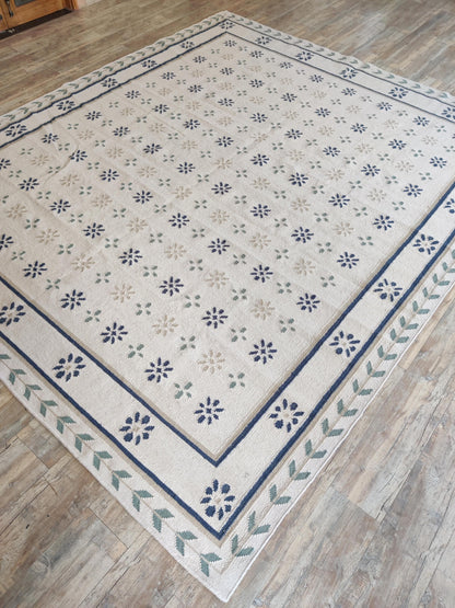 Nordic Navy Rosette Heritage Elegant Chevron Vine Border Flatweave rug