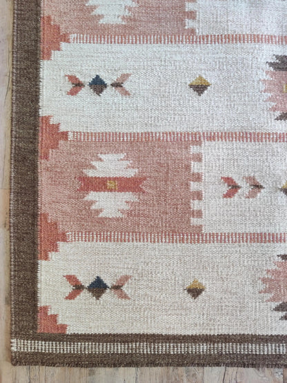 Terracotta Desert Rose Traditional Blush Pink & Cream Wool Cotton Dhurrie Rug