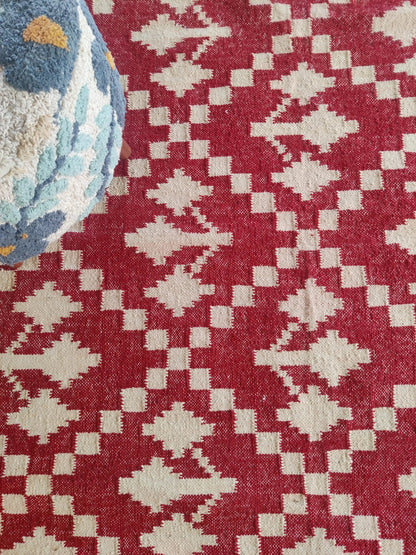 Handmade Red & White Geometric Rug