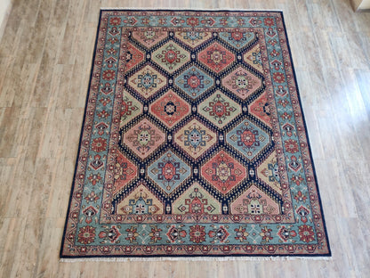 Hand-Knotted Diamond Medallion Kilim-Style Wool Carpet