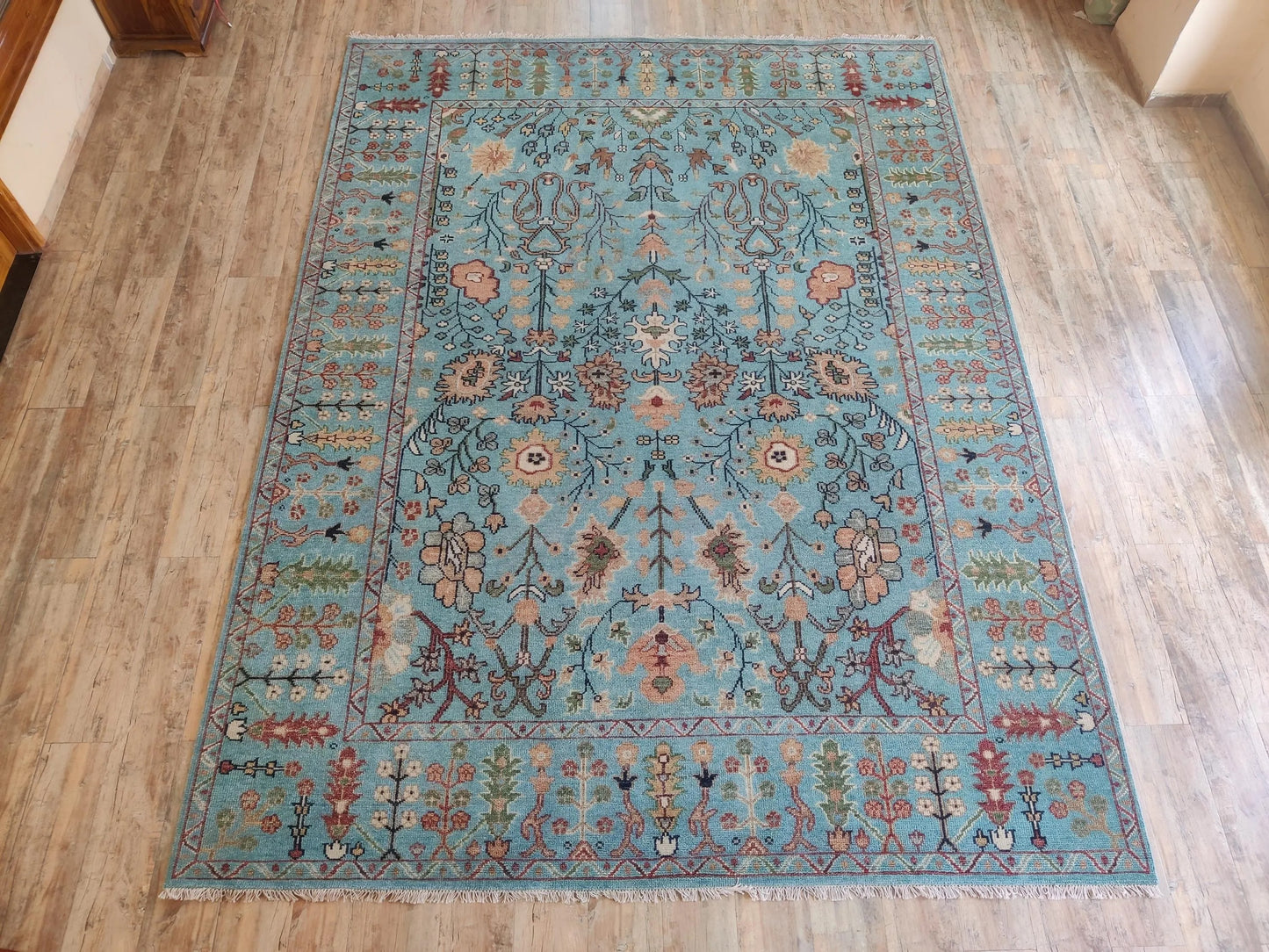 Turquoise Oasis Traditional Ziegler Mahal Floral Carpet