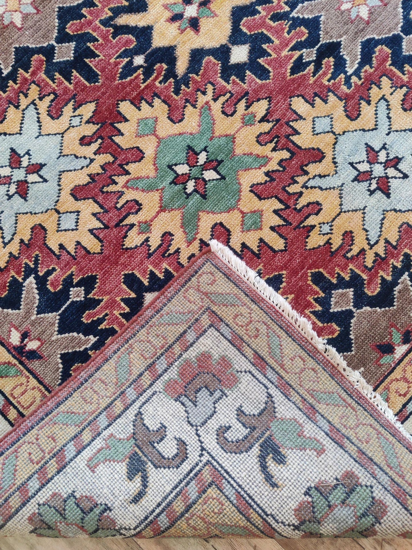 Hand-Knotted Serrated Medallion Tribal Wool Rug