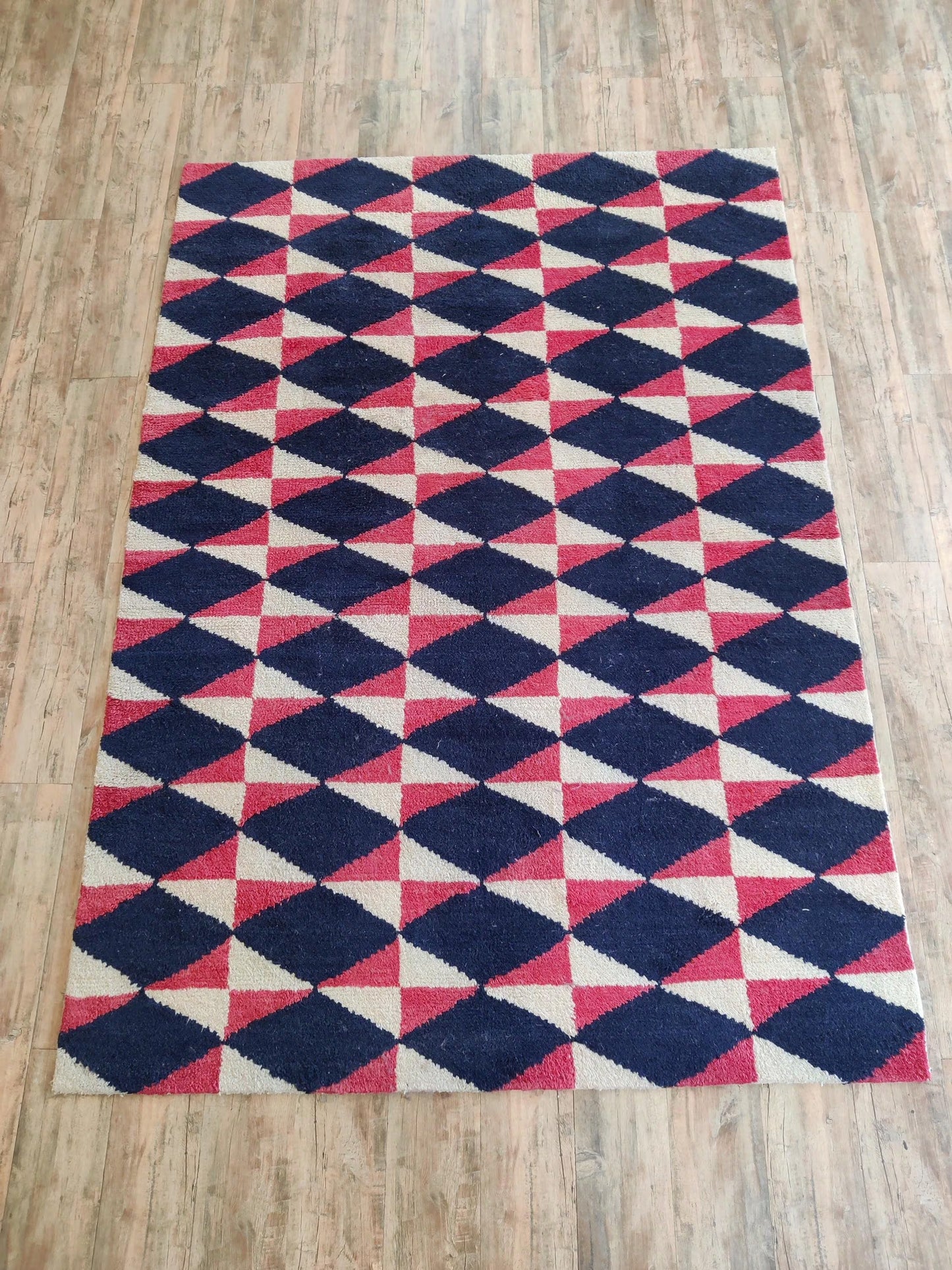 Eclectic Prism Petal Pattern Contemporary Navy and Pink Kaleidoscope Design