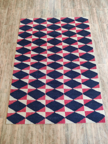 Eclectic Prism Petal Pattern Contemporary Navy and Pink Kaleidoscope Design