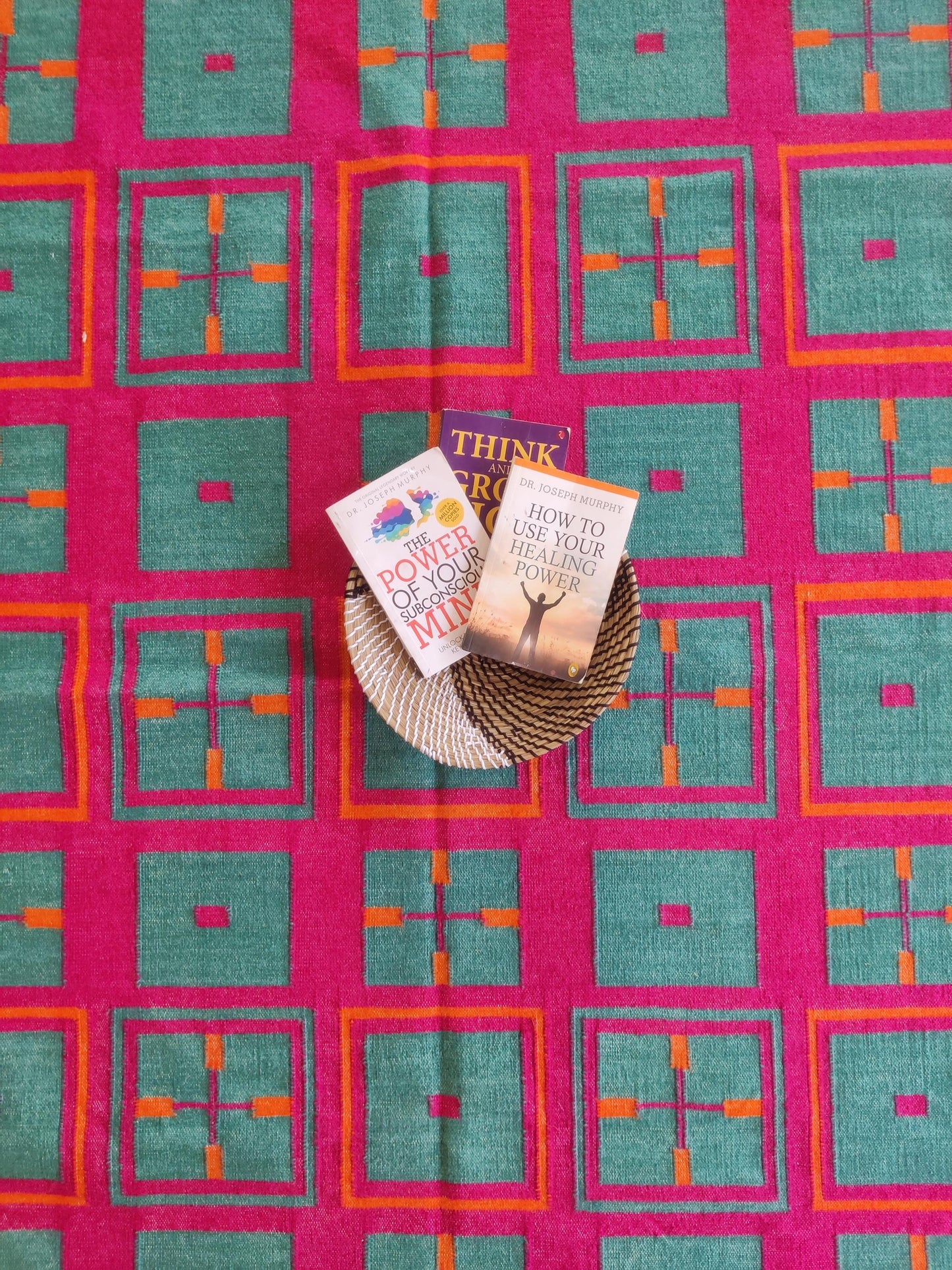 Modern Colorful Geometric Wool Dhurrie Rug