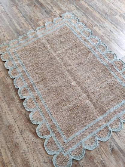 Home Decor Scallop Bordered Design cotton jute Rug,