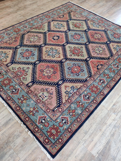 Hand-Knotted Diamond Medallion Kilim-Style Wool Carpet