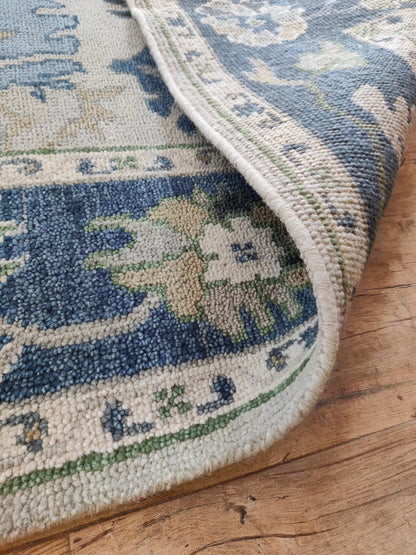 Azure Bloom Transitional Oushak Rug in Indigo Blue and Cream