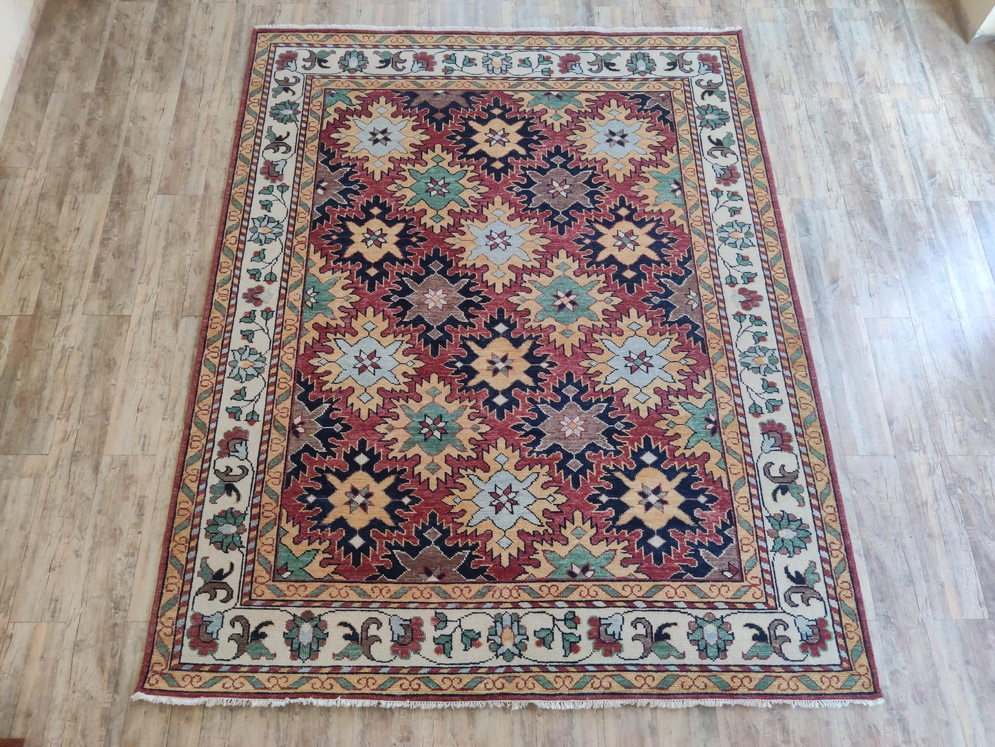 Hand-Knotted Serrated Medallion Tribal Wool Rug