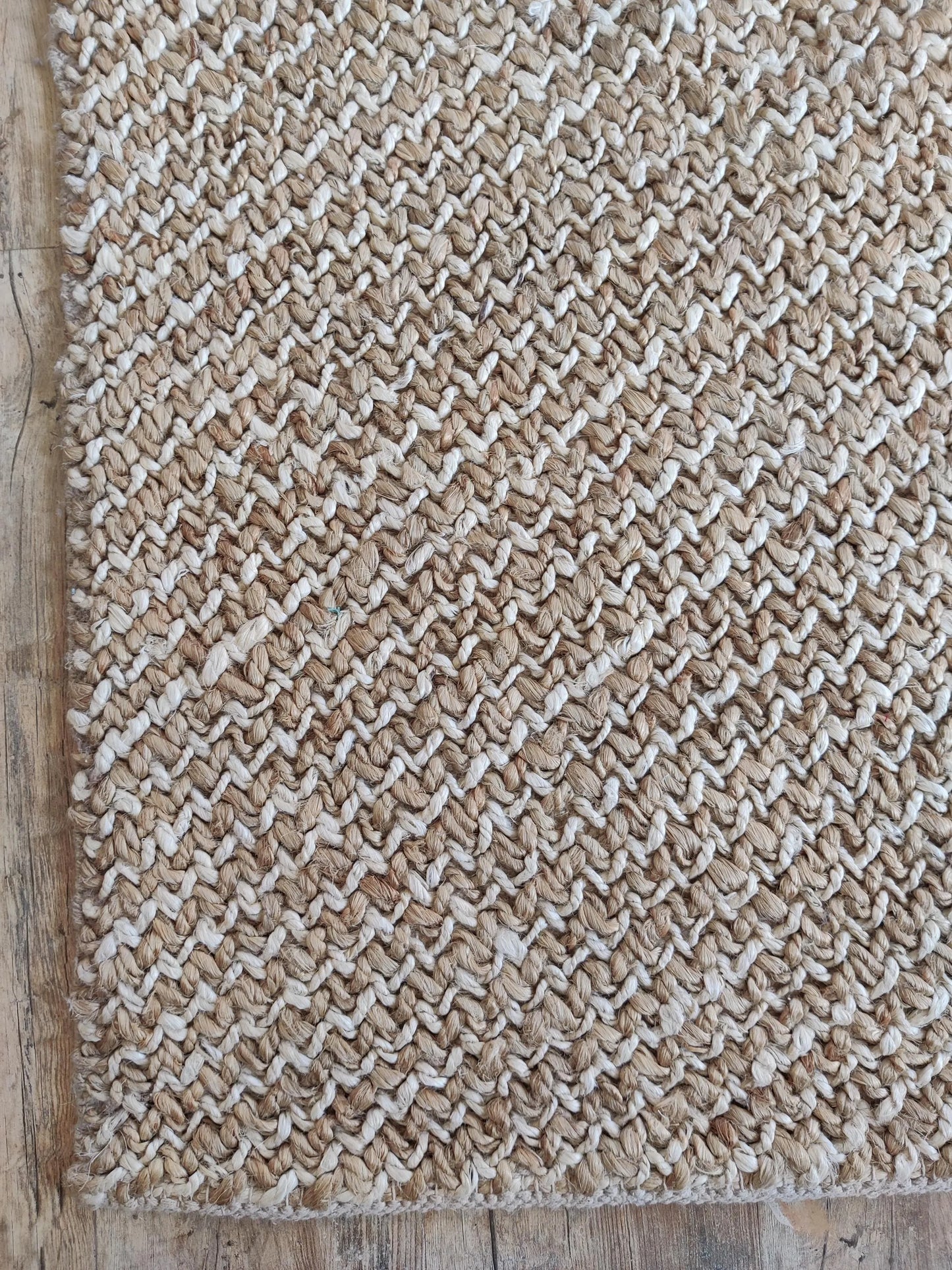 Organic Tan Herringbone Pattern Thick Jute Soumak Rug