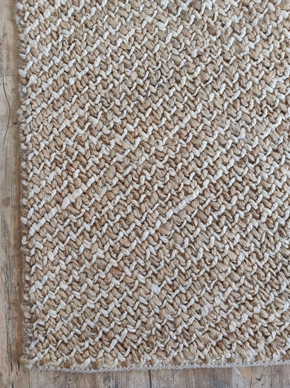 Organic Tan Herringbone Pattern Thick Jute Soumak Rug
