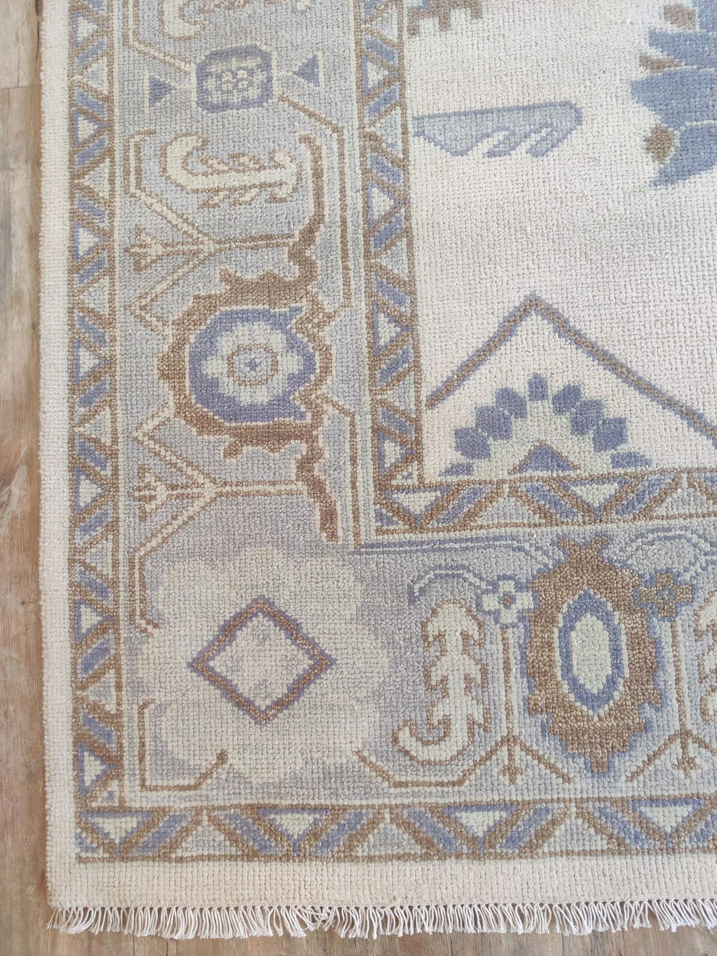 Soft Slate and Cream Hand-Knotted Botanical Rug