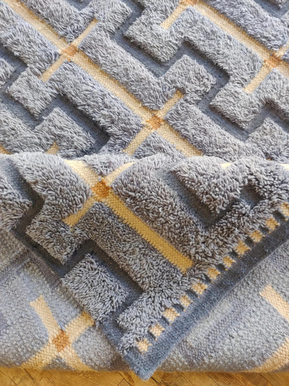 Slate Blue Interlocking Geometric Design - Modern High-Low Textured Area Carpet