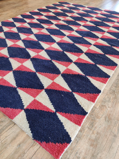 Eclectic Prism Petal Pattern Contemporary Navy and Pink Kaleidoscope Design
