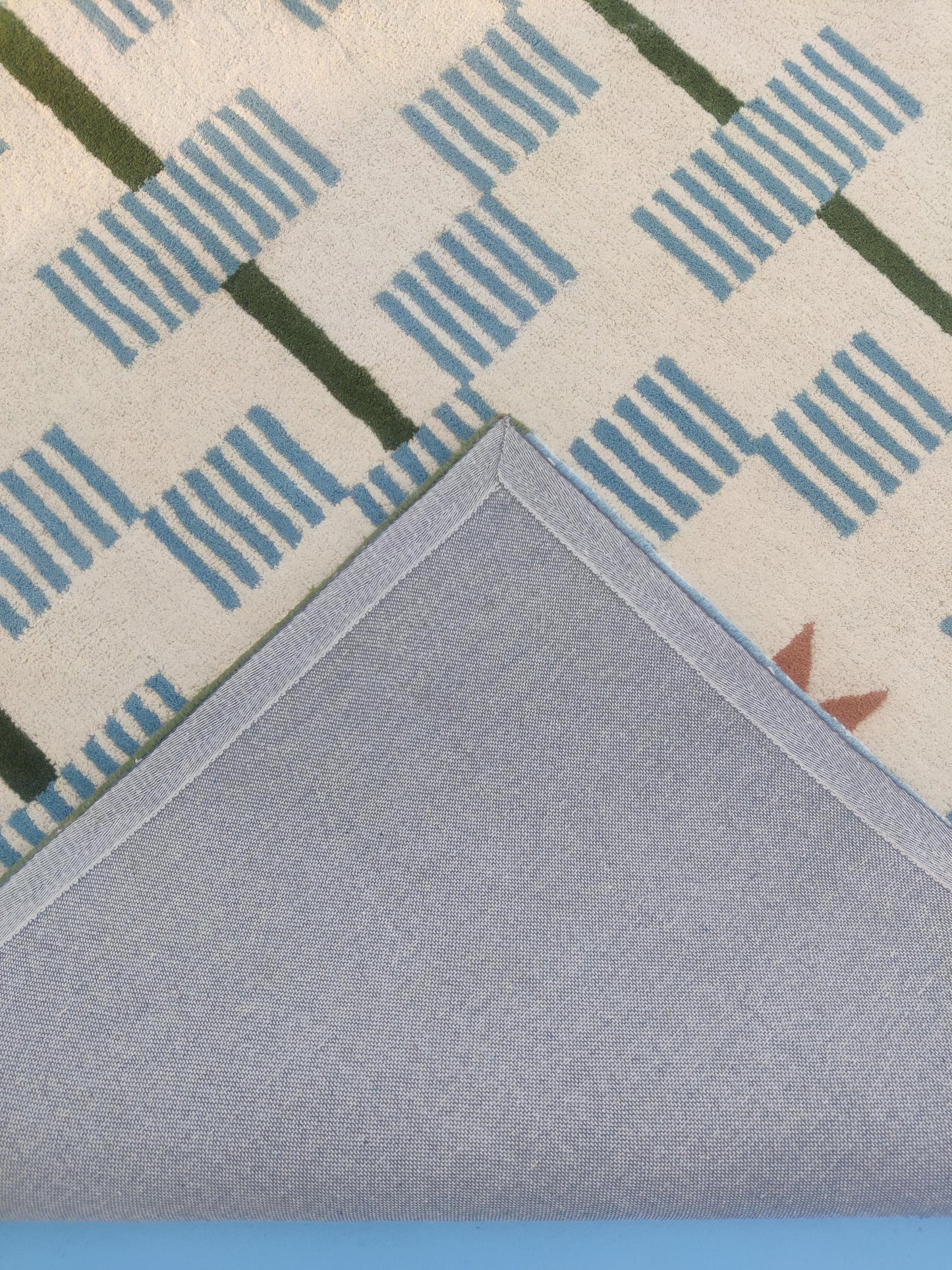 Celestial Star & Stripe Geometric Design Modern Blue and Terracotta Area Carpet