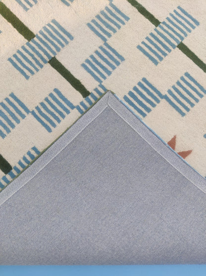 Celestial Star & Stripe Geometric Design Modern Blue and Terracotta Area Carpet
