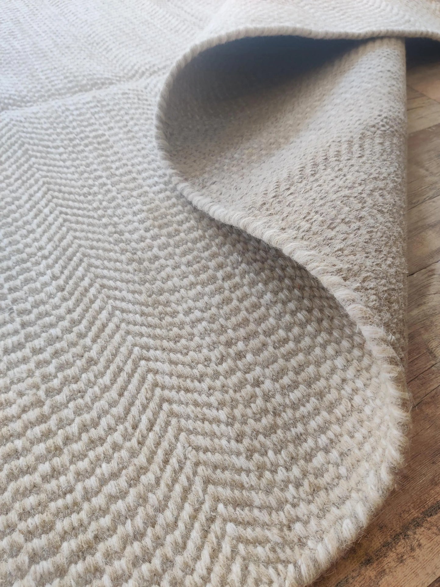 Neutral Beige Chevron Pattern Wool Carpet