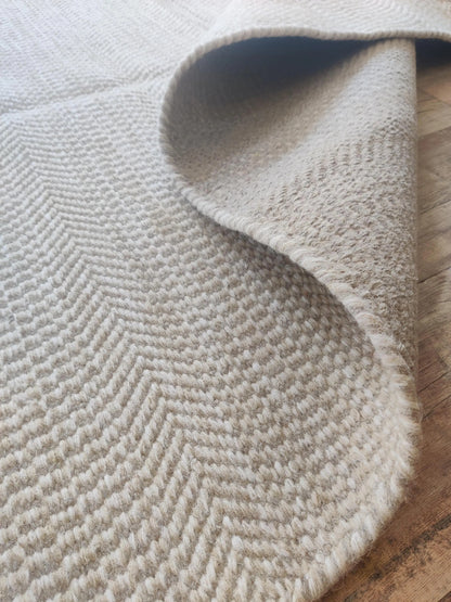 Neutral Beige Chevron Pattern Wool Carpet