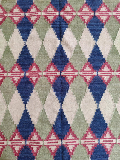 Handwoven Cotton Wool Rug,Diamond Pattern Carpet