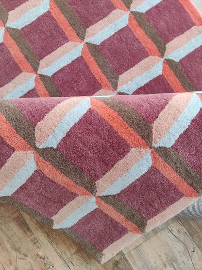 Abstract Red Orb & Checkered Pattern Thick Plush Pile Designer Carpet