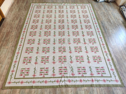 Swedish Folk Pattern Area Rug Nordic Floral Dhurrie Rug