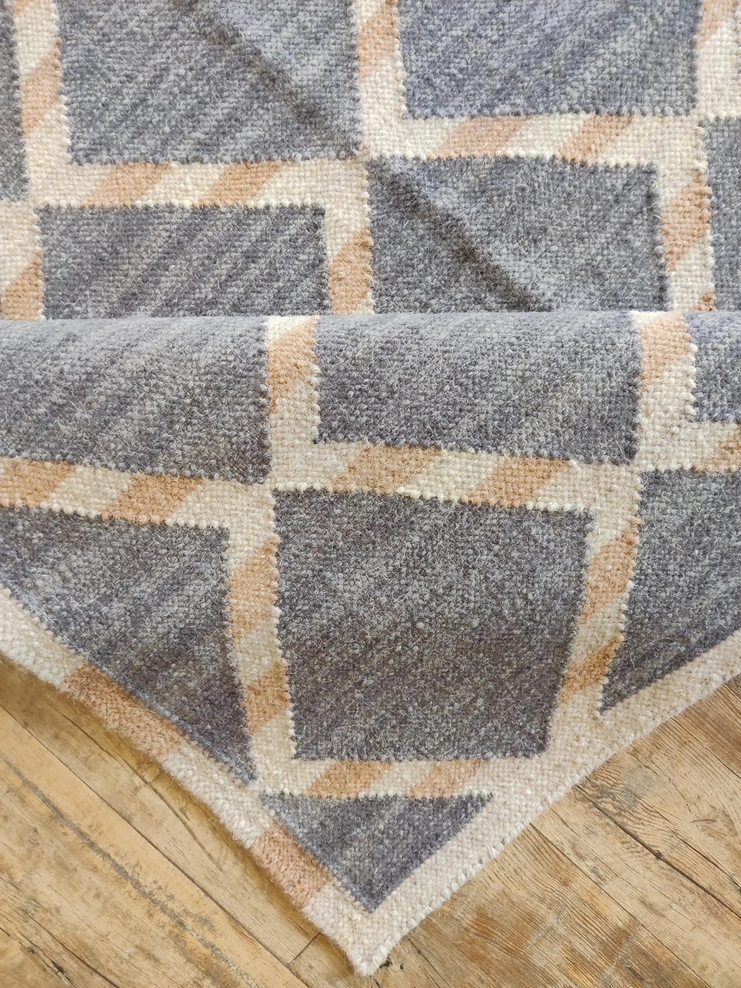 Slate Diamond Lattice Modern Grey and Beige Wool Cotton Dhurrie Rug