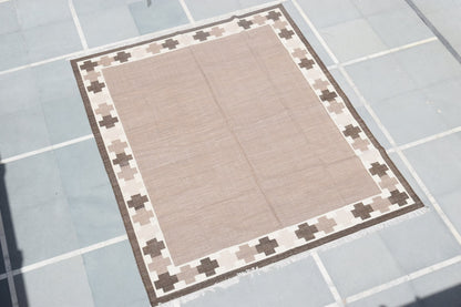 Taupe Brown Minimalist Area Rug, Espresso Geometric Cross Border Dhurrie
